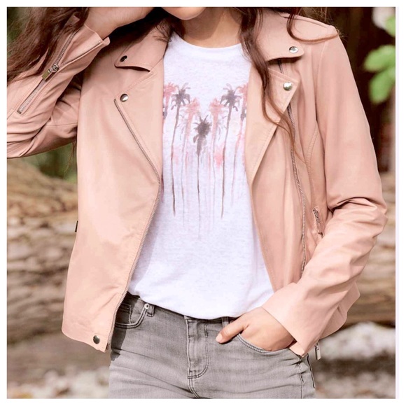 Fabulous Chic Vegan Leather Pink Motto Zipper Biker Jacket - Picture 1 of 4